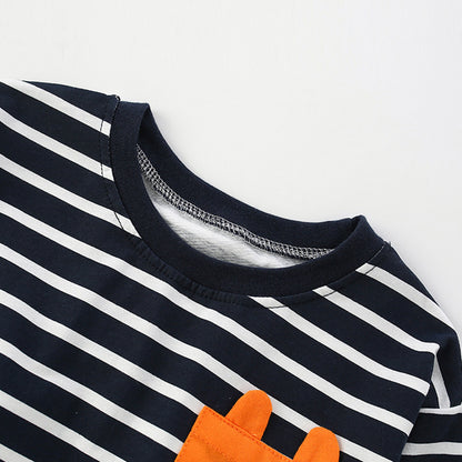 Boy's Stripe Cotton T-Shirt With Round Neck And Long Sleeves, Toddler Autumn Children's Tee