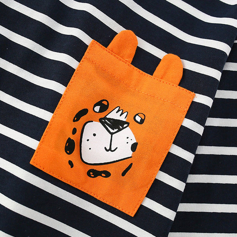Boy's Stripe Cotton T-Shirt With Round Neck And Long Sleeves, Toddler Autumn Children's Tee