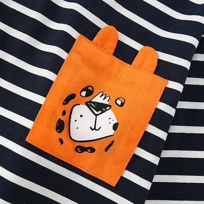 Boy's Stripe Cotton T-Shirt With Round Neck And Long Sleeves, Toddler Autumn Children's Tee
