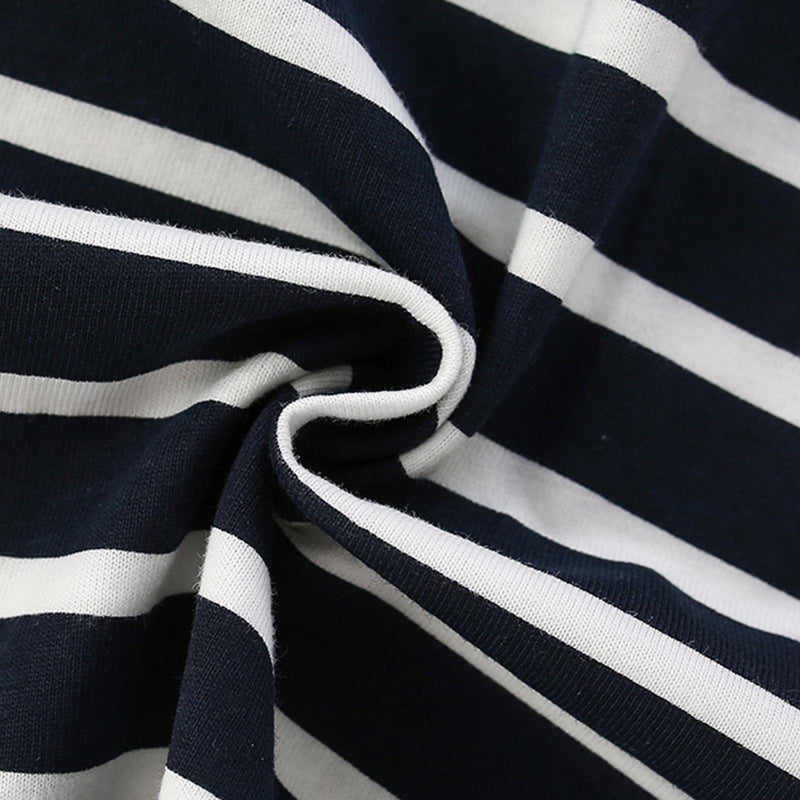 Boy's Stripe Cotton T-Shirt With Round Neck And Long Sleeves, Toddler Autumn Children's Tee