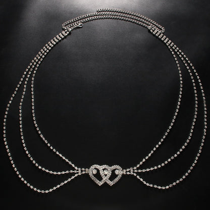 Heart Shape Alloy Waist Chain With Artificial Gemstones, Electroplated Finish, Silver For Women