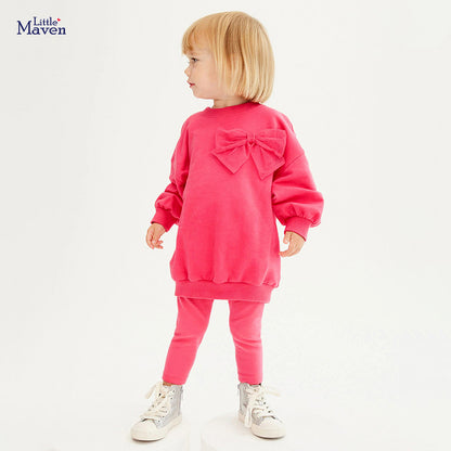 Girls' Solid Color Sport Sweatshirt & Hoodie Co-ord Set In Cotton With Long Sleeve, 2 Pieces Set For Kids