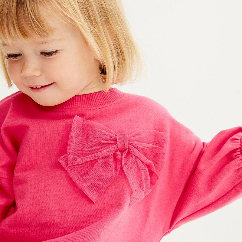 Girls' Solid Color Sport Sweatshirt & Hoodie Co-ord Set In Cotton With Long Sleeve, 2 Pieces Set For Kids