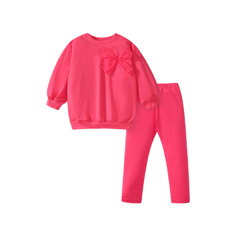 Girls' Solid Color Sport Sweatshirt & Hoodie Co-ord Set In Cotton With Long Sleeve, 2 Pieces Set For Kids