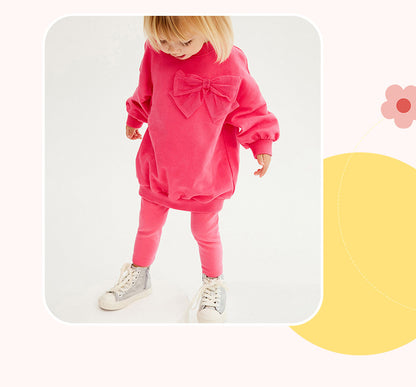 Girls' Solid Color Sport Sweatshirt & Hoodie Co-ord Set In Cotton With Long Sleeve, 2 Pieces Set For Kids
