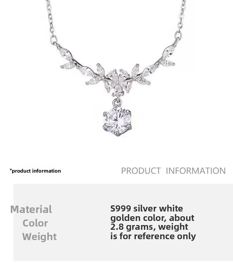 Sweet Purple Leaf Necklace For Women In S999 Silver With Zircon Inlay And Cable Chain