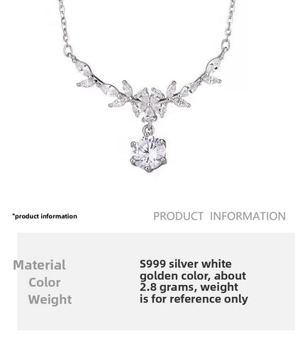 Sweet Purple Leaf Necklace For Women In S999 Silver With Zircon Inlay And Cable Chain