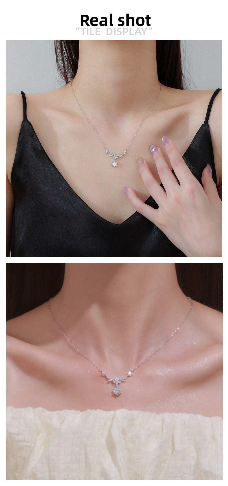 Sweet Purple Leaf Necklace For Women In S999 Silver With Zircon Inlay And Cable Chain