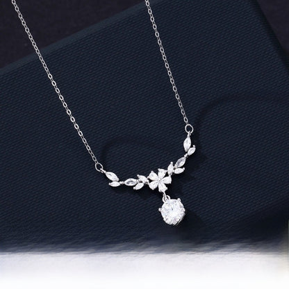 Sweet Purple Leaf Necklace For Women In S999 Silver With Zircon Inlay And Cable Chain
