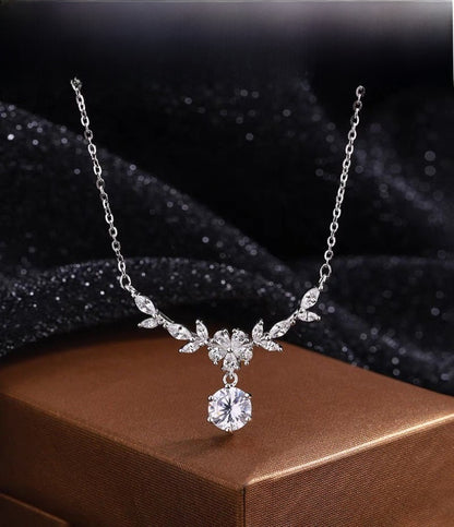 Sweet Purple Leaf Necklace For Women In S999 Silver With Zircon Inlay And Cable Chain