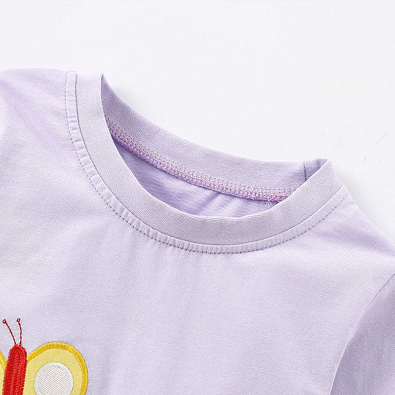 Casual Animal Pattern Girl's Cotton T-shirt With Round Neck And Long Sleeves For Toddlers 3-6 Years