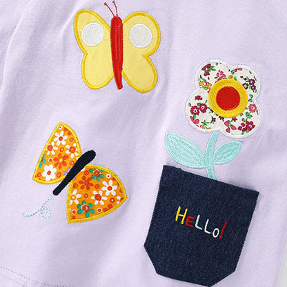 Casual Animal Pattern Girl's Cotton T-shirt With Round Neck And Long Sleeves For Toddlers 3-6 Years