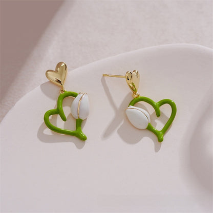 Sweet Heart Shape Stud Earrings In Light Green Featuring 925 Sterling Silver Ear Pins With Enamel Craft