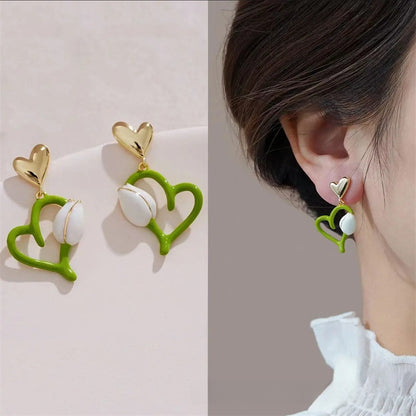 Sweet Heart Shape Stud Earrings In Light Green Featuring 925 Sterling Silver Ear Pins With Enamel Craft