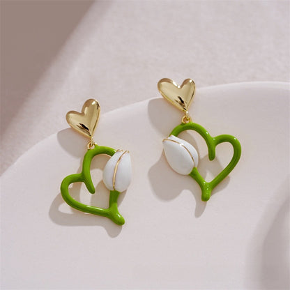 Sweet Heart Shape Stud Earrings In Light Green Featuring 925 Sterling Silver Ear Pins With Enamel Craft