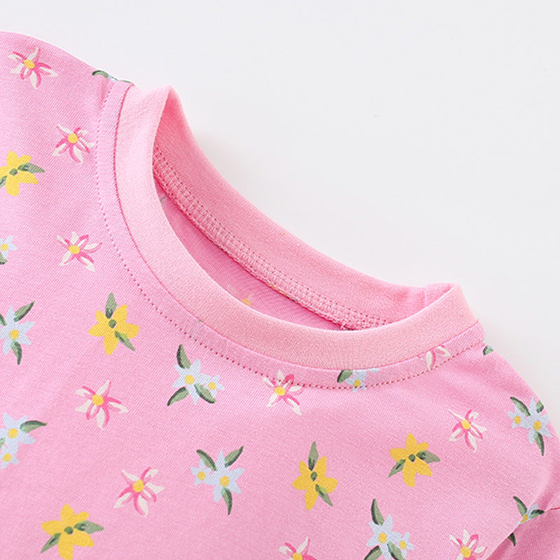 Cute Cartoon Cotton T-shirt Co-ord Set For Girls Featuring Printing, 2 Pieces Kids Clothing Set