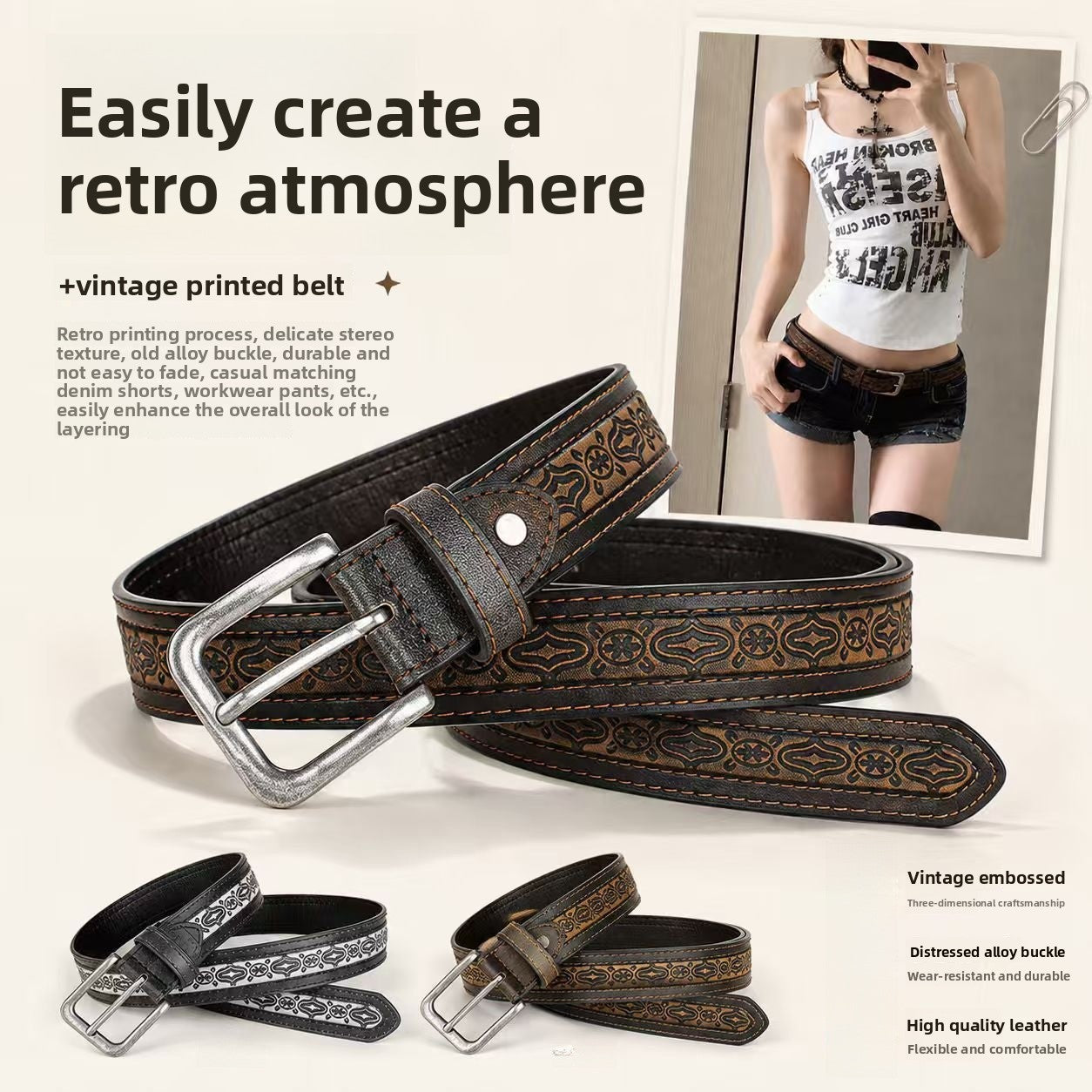 Retro Totem Belt With Zinc Alloy Pin Buckle Featuring Embossing Finish, Unisex Style