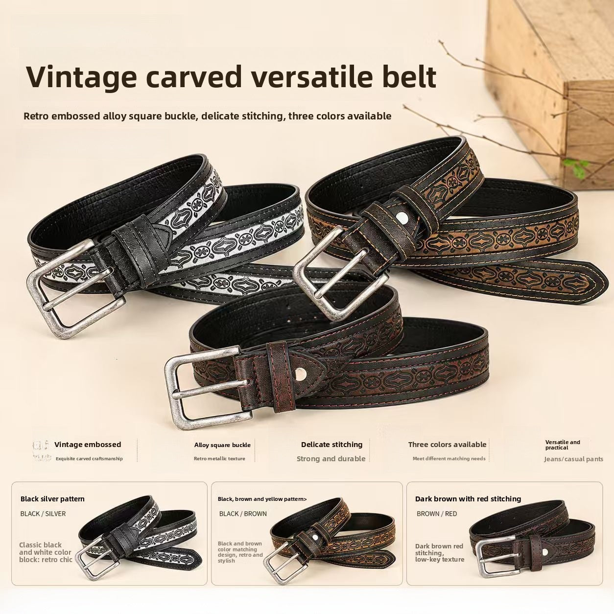 Retro Totem Belt With Zinc Alloy Pin Buckle Featuring Embossing Finish, Unisex Style