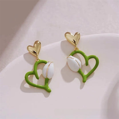 Sweet Heart Shape Stud Earrings In Light Green Featuring 925 Sterling Silver Ear Pins With Enamel Craft
