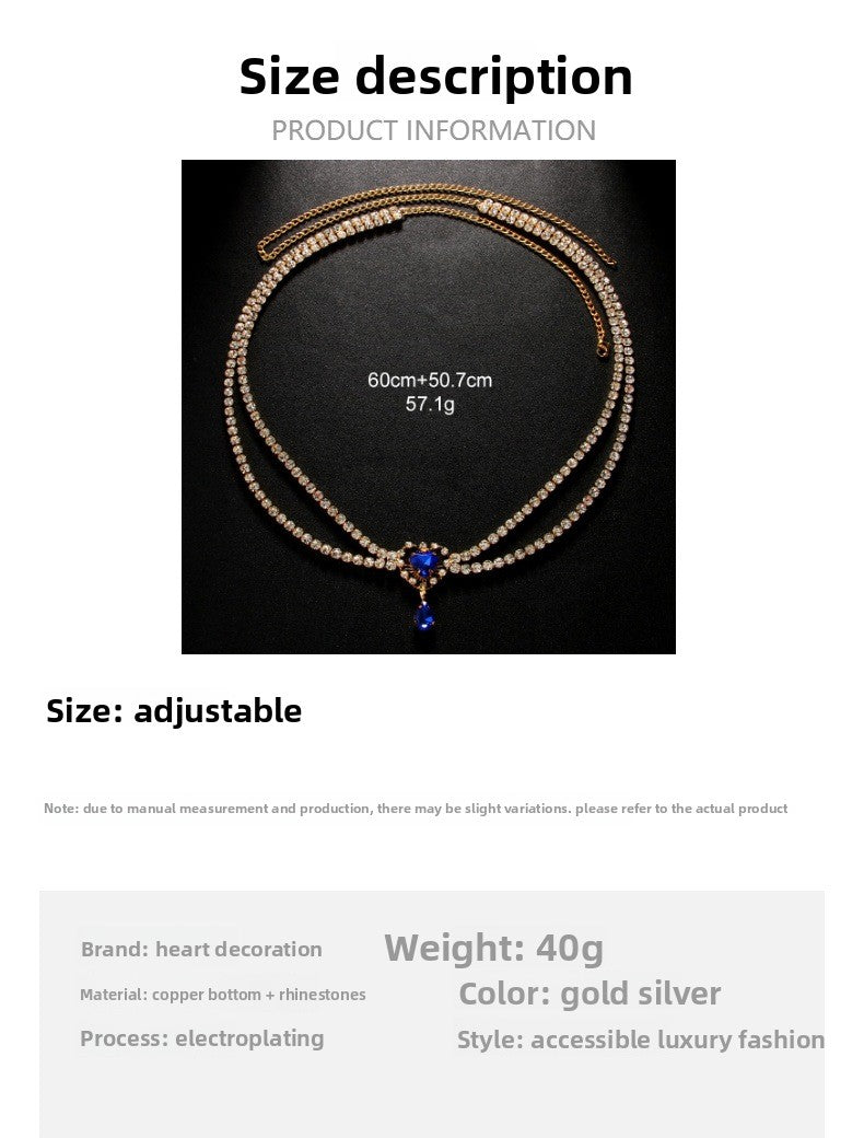 Elaborate Silver Alloy Waist Chain For Women With Heart Shape Pattern And Electroplated Finish, Inlaid With White Crystal