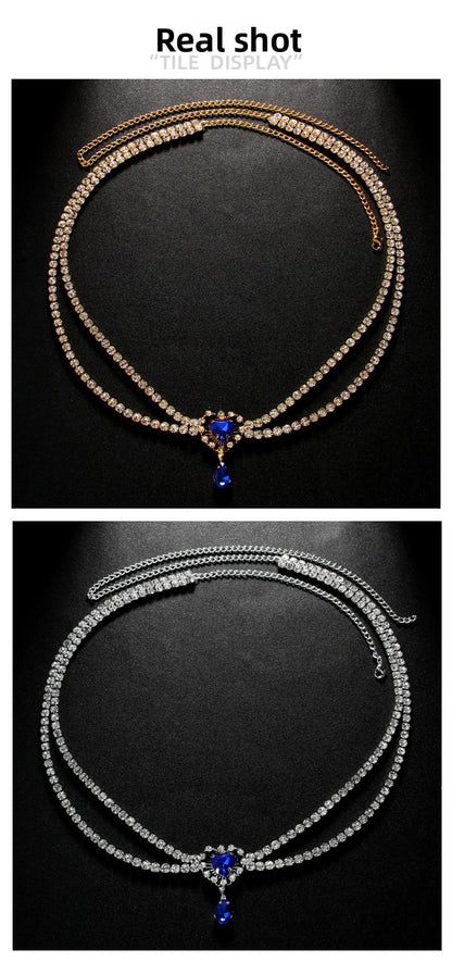 Elaborate Silver Alloy Waist Chain For Women With Heart Shape Pattern And Electroplated Finish, Inlaid With White Crystal