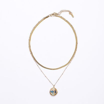 Sweet Double Layer Necklaces With Gold Blade Pendant In Titanium Steel For Women, Featuring 304 Stainless Steel Snake Chain