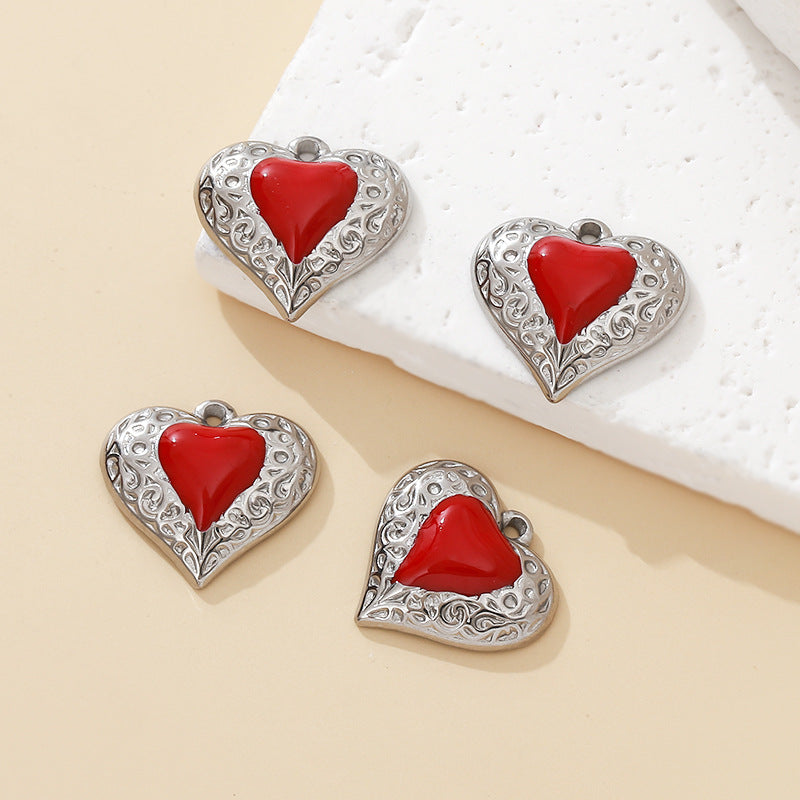 Heart Shape Metal Pendant With Electroplated Finish In Red, French Style Jewelry Accessory