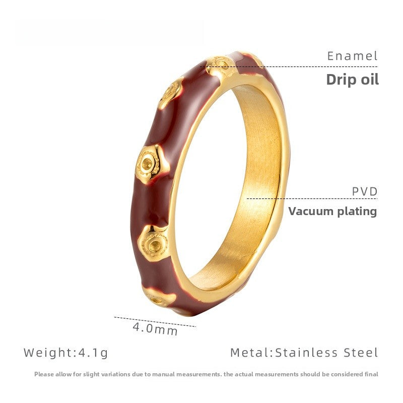 Women’s Flowers Band Rings In Titanium Steel With Enamel Craft And 18K Real Gold Plated Finish, Perfect For New Year