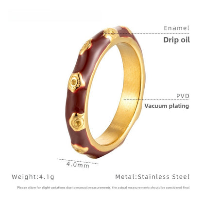 Women’s Flowers Band Rings In Titanium Steel With Enamel Craft And 18K Real Gold Plated Finish, Perfect For New Year