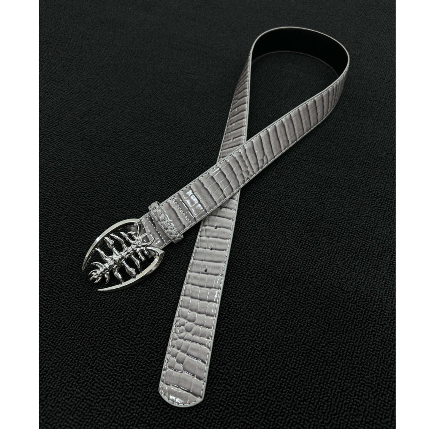 Scorpion Hip-Hop Belt With Smooth Alloy Buckle In Grey PU Leather