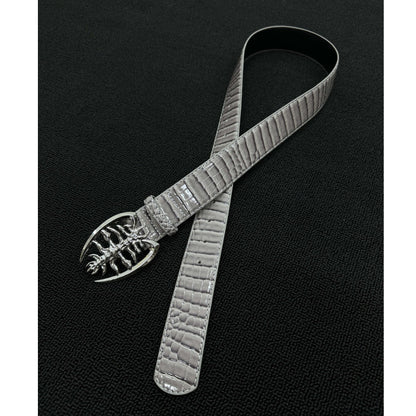 Scorpion Hip-Hop Belt With Smooth Alloy Buckle In Grey PU Leather