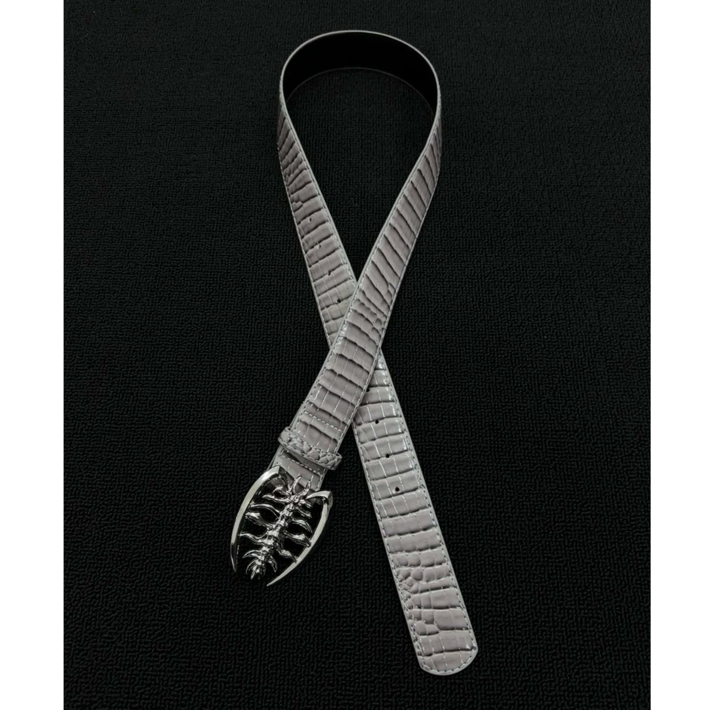 Scorpion Hip-Hop Belt With Smooth Alloy Buckle In Grey PU Leather