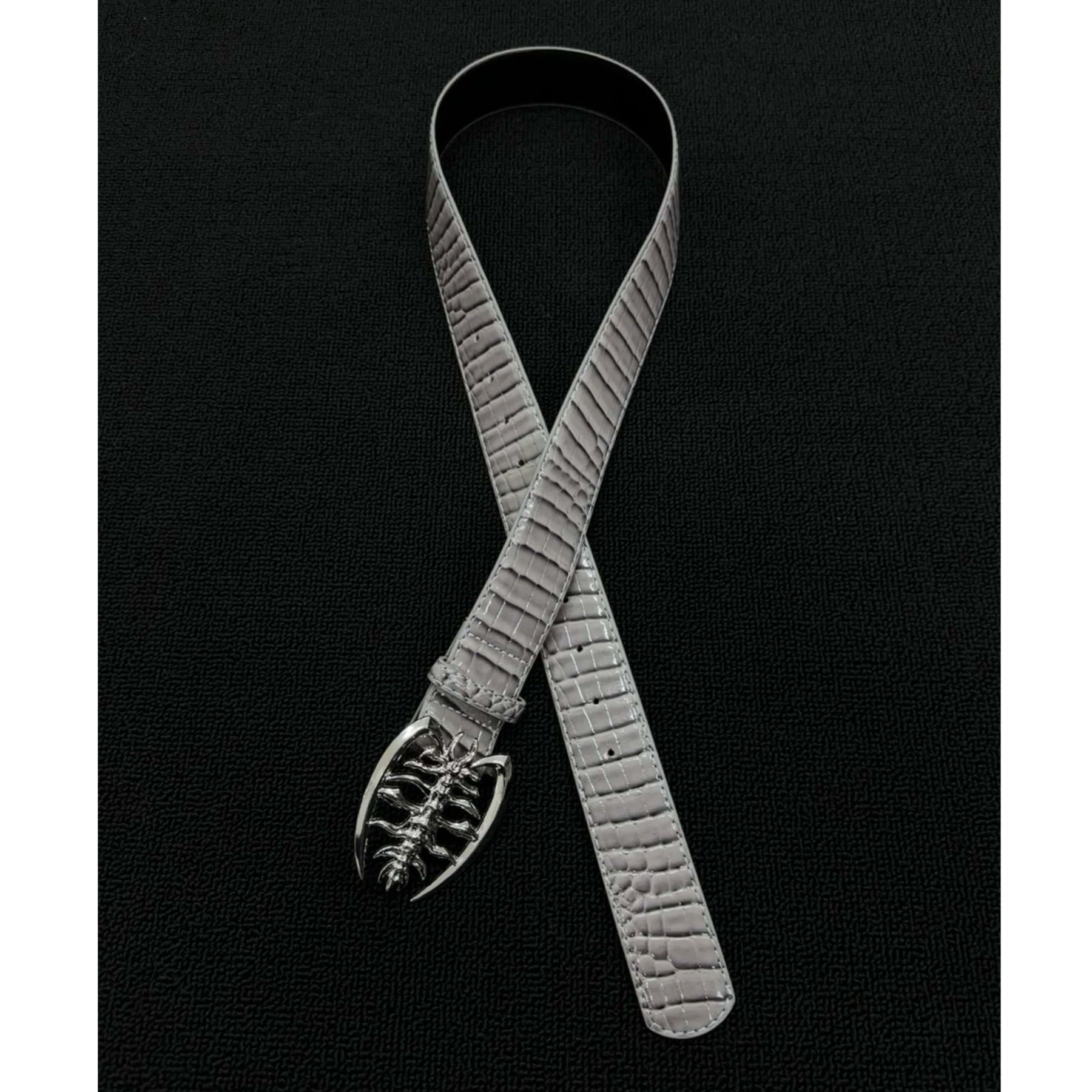 Scorpion Hip-Hop Belt With Smooth Alloy Buckle In Grey PU Leather