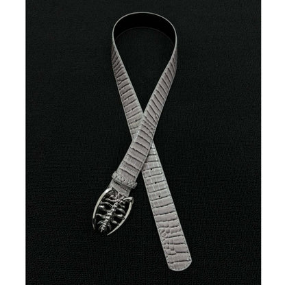Scorpion Hip-Hop Belt With Smooth Alloy Buckle In Grey PU Leather