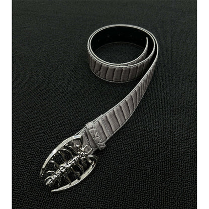 Scorpion Hip-Hop Belt With Smooth Alloy Buckle In Grey PU Leather