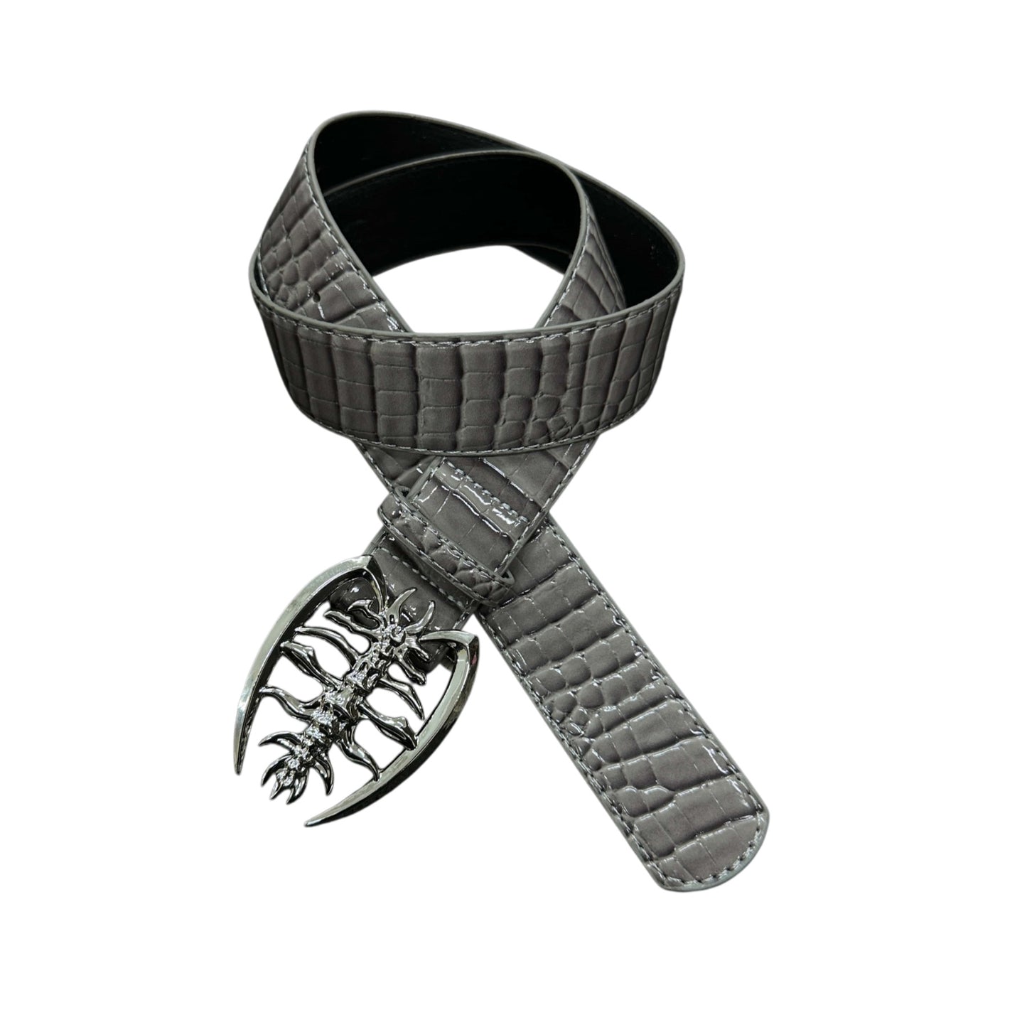 Scorpion Hip-Hop Belt With Smooth Alloy Buckle In Grey PU Leather