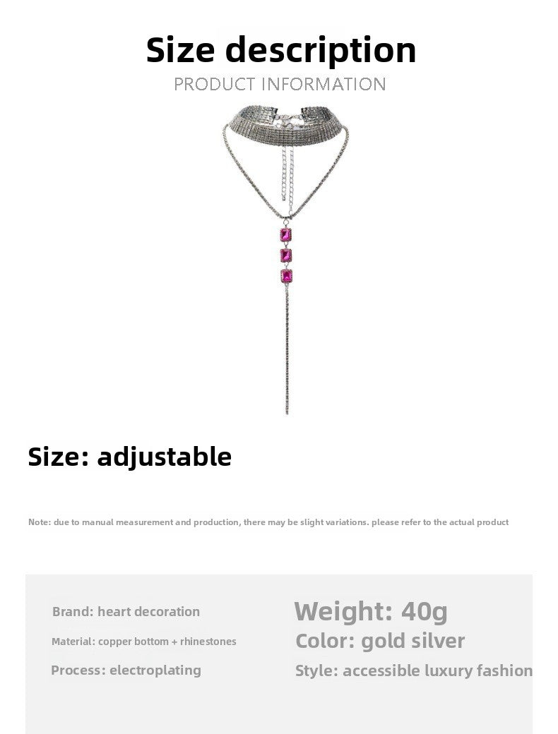 Silver Double Layer Tassel Necklace For Women With Electroplated Alloy And Rhinestone Pendant