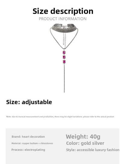 Silver Double Layer Tassel Necklace For Women With Electroplated Alloy And Rhinestone Pendant