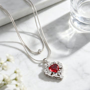 T071 Silver Red Diamond Hollow Heart Necklace