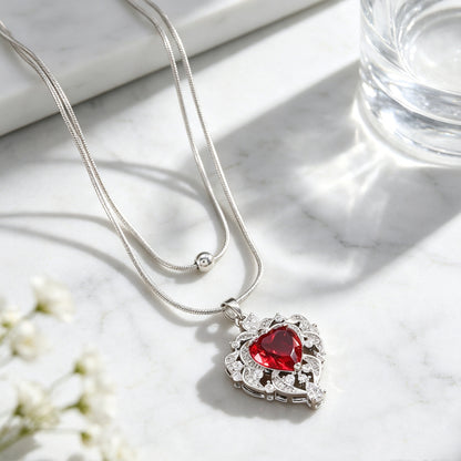 Heart Shape Gold Pendant Necklace For Women With Rhinestones Inlay And Snake Chain Metal Design