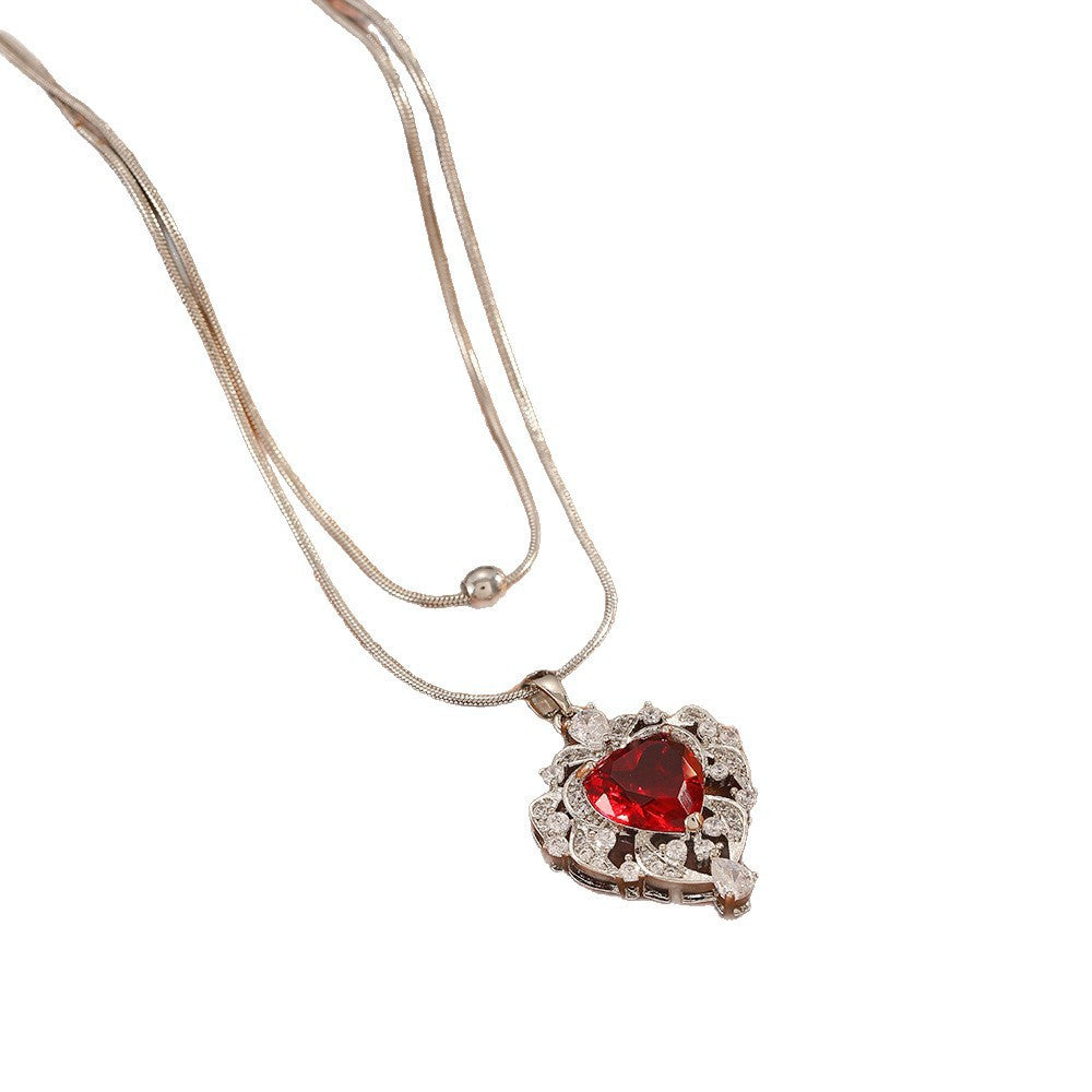 Heart Shape Gold Pendant Necklace For Women With Rhinestones Inlay And Snake Chain Metal Design