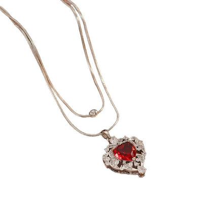 Heart Shape Gold Pendant Necklace For Women With Rhinestones Inlay And Snake Chain Metal Design