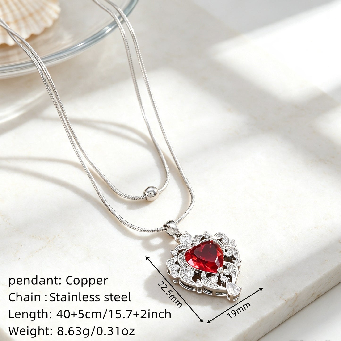 Heart Shape Gold Pendant Necklace For Women With Rhinestones Inlay And Snake Chain Metal Design