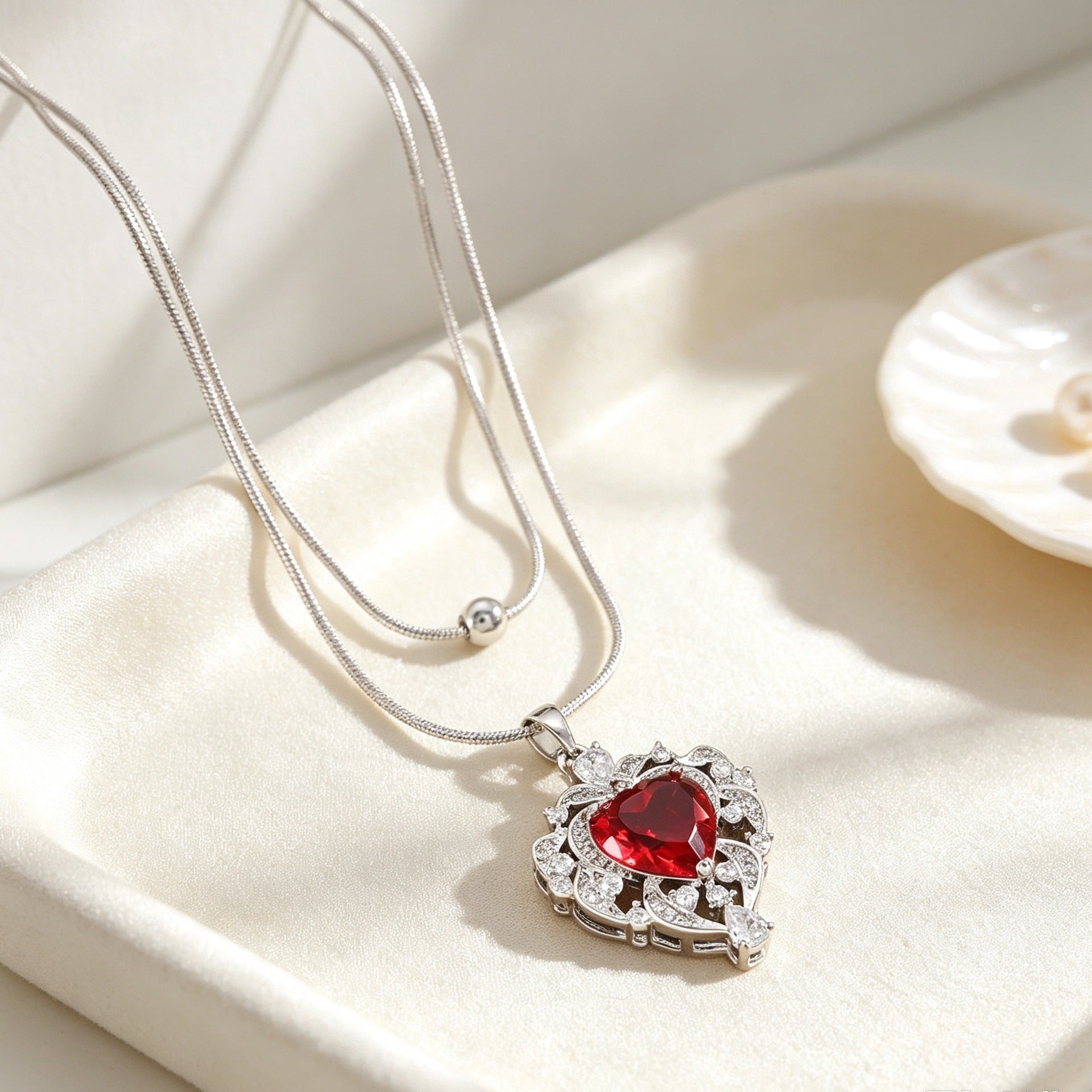 Heart Shape Gold Pendant Necklace For Women With Rhinestones Inlay And Snake Chain Metal Design
