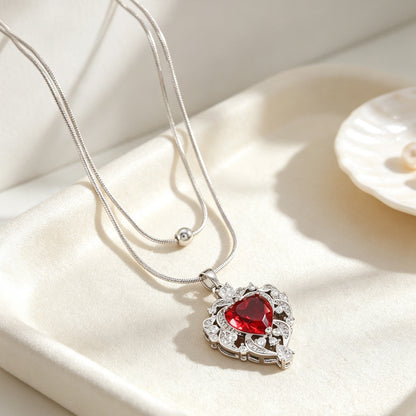 Heart Shape Gold Pendant Necklace For Women With Rhinestones Inlay And Snake Chain Metal Design