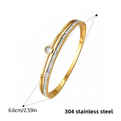 Color Block Waterproof Non Tarnish 304 Stainless Steel Bangle With Zircon Inlay, Simple Style For Women