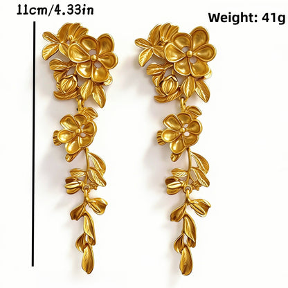Retro Gold Flowers Tassel Earrings For Women With 925 Sterling Silver Ear Pins In Alloy