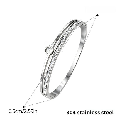Color Block Waterproof Non Tarnish 304 Stainless Steel Bangle With Zircon Inlay, Simple Style For Women