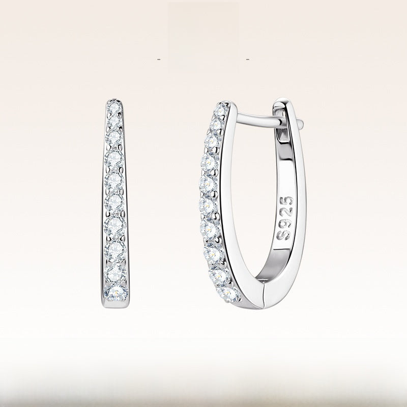 U Shape Earrings For Women In 925 Sterling Silver Featuring Moissanite Inlay