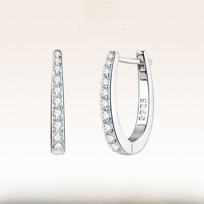 U Shape Earrings For Women In 925 Sterling Silver Featuring Moissanite Inlay